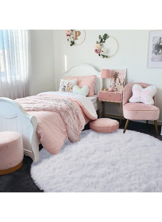 White Round Rug for Bedroom,Fluffy Circle Rug 1.2mX1.2m for Kids Room,Furry Carpet for Teen's Room,Shaggy Throw Rug for Nursery Room,Fuzzy Plush Rug for Dorm,White Carpet,Cute Room Decor for Baby - Image 5